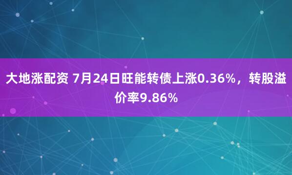 大地涨配资 7月24日旺能转债上涨0.36%，转股溢价率9.86%